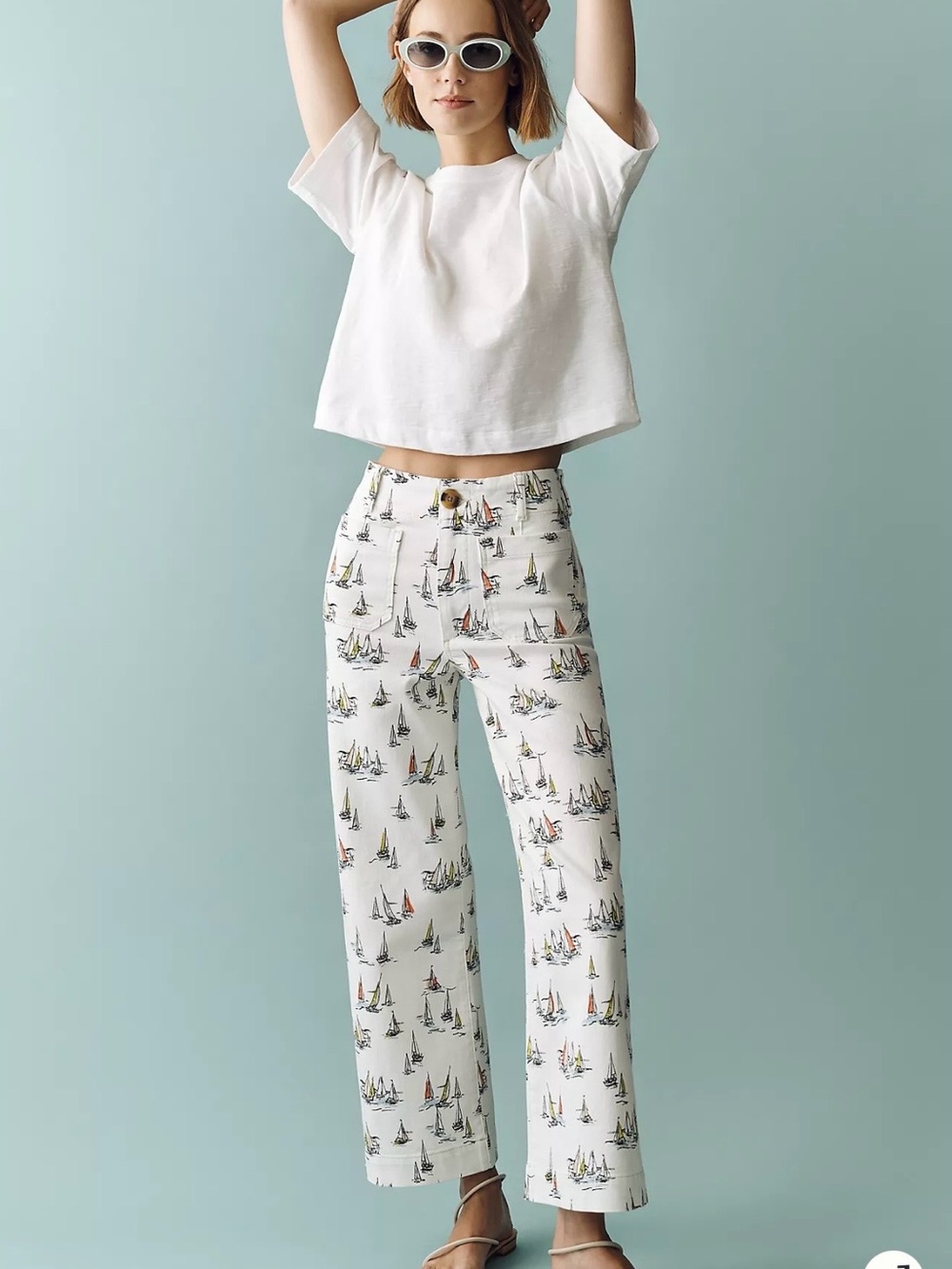 NWT Anthropologie Maeve Colette High Rise Full-Length Sailboat Jeans, Sz 31